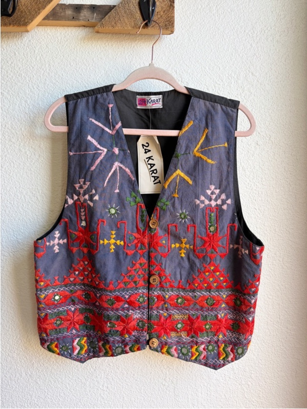 Vintage Deadstock Embroidered Cotton Boho Vest OS